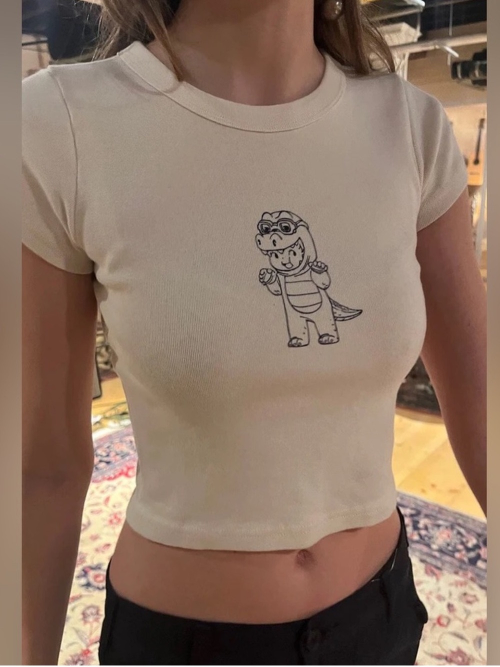 Brandy Melville John Galt Ashlyn Dinosaur Costume Graphic Cropped Baby Tee. S
